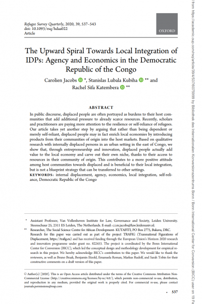 The Upward Spiral Towards Local Integration of IDPs: Agency and Economics in the Democratic Republic of the Congo